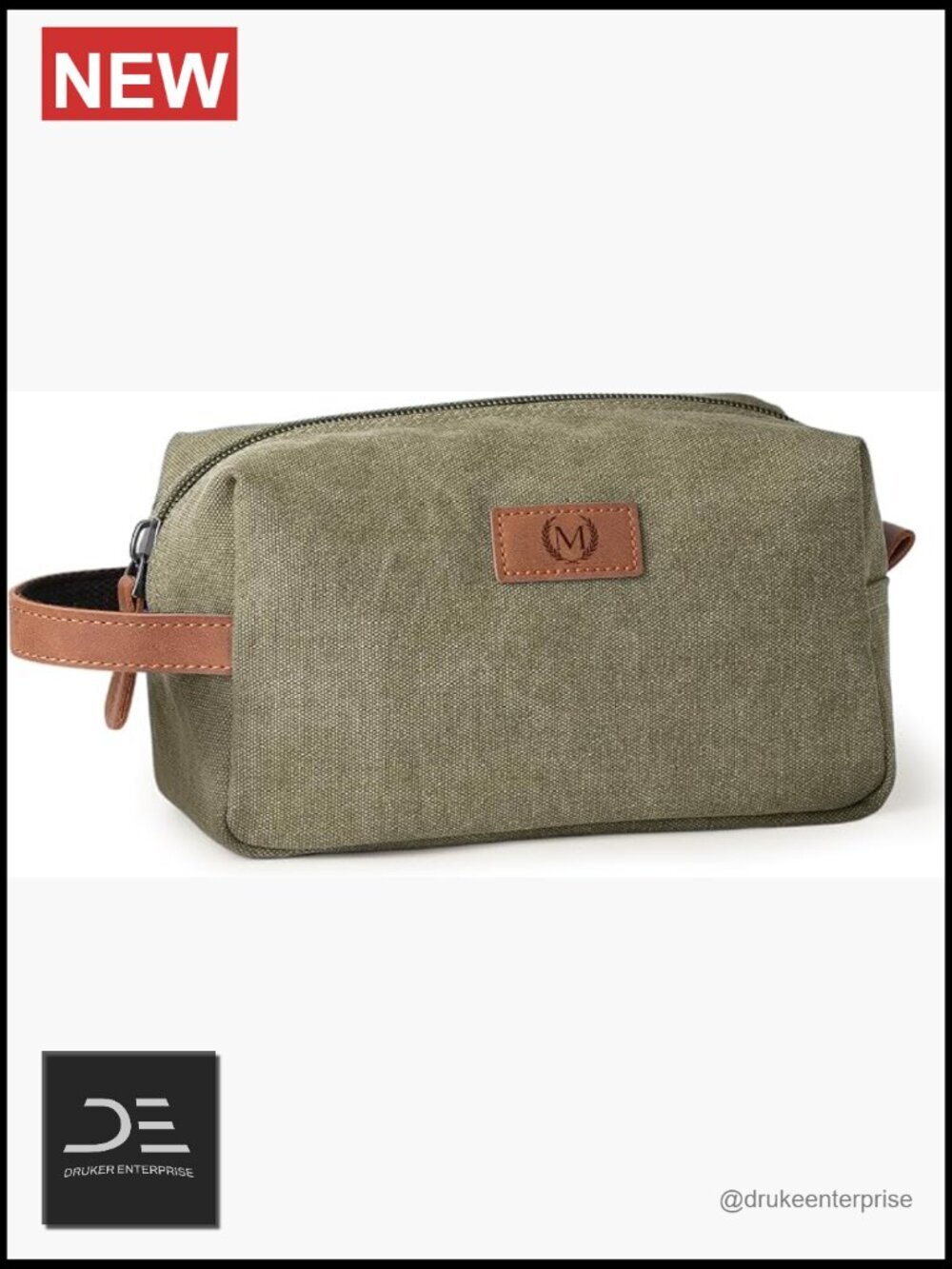 Waterproof Canvas Toiletry Travel Bag with Engraved Initials - Men's Dopp Kit